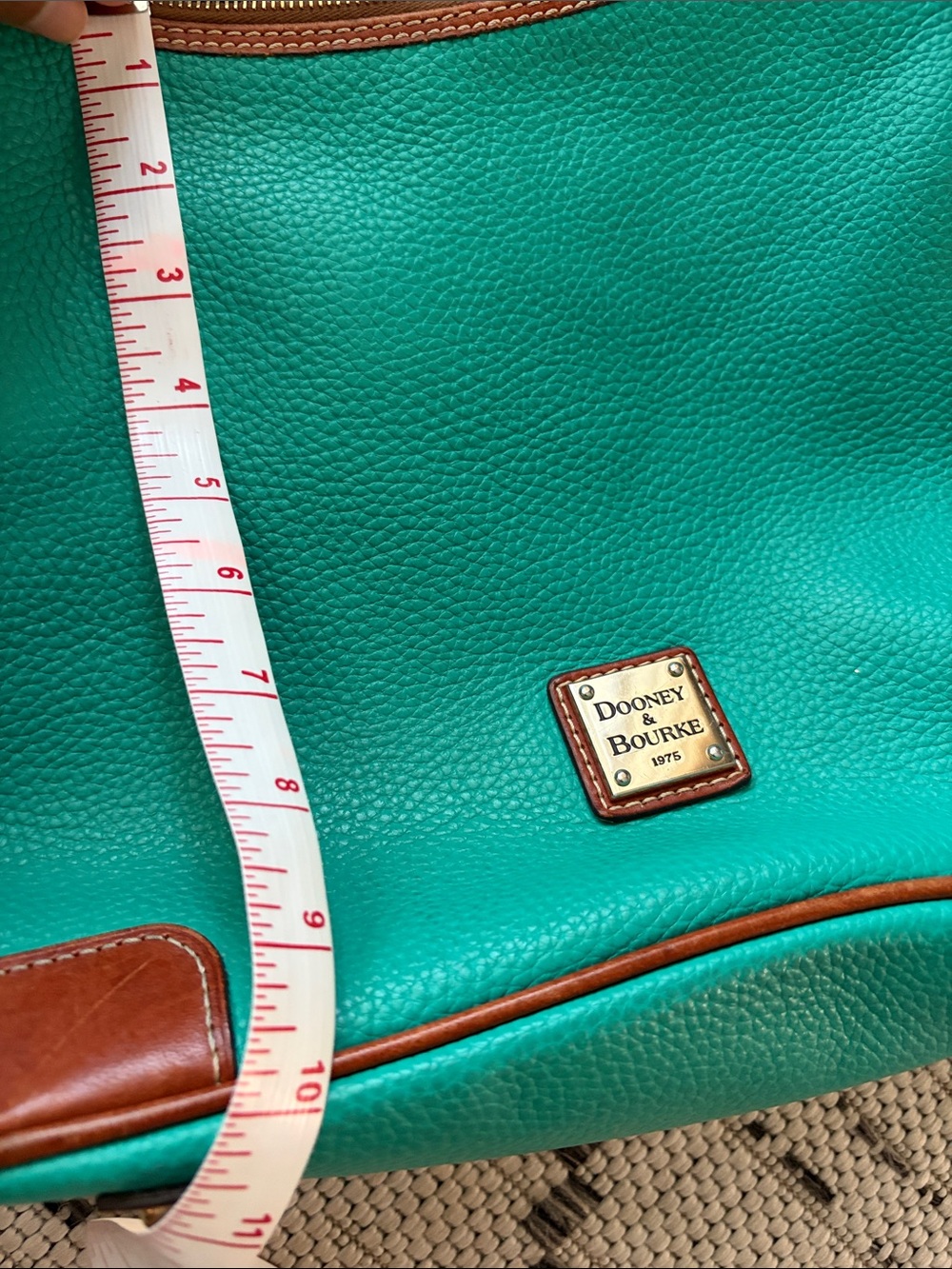 Dooney & Bourke Turquoise Pebbled Leather Shoulder Bag with Brown Trim - Picture 3 of 6